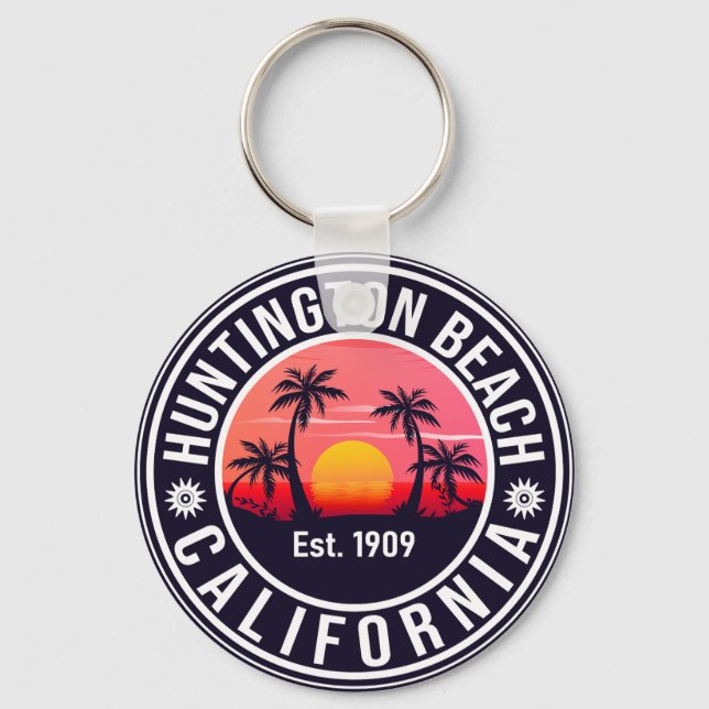 Chaveiro Huntington Beach California Retro Sunset Souvenirs (Frente)