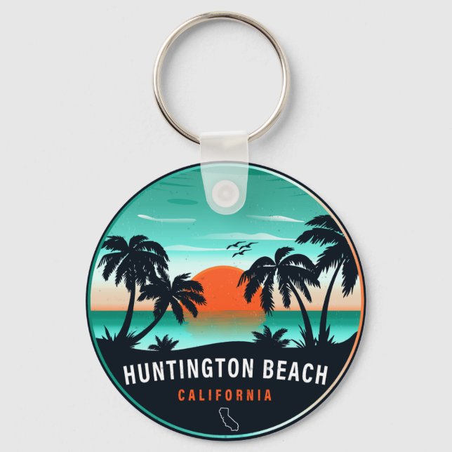Chaveiro Huntington Beach California Retro Sunset Souvenirs (Frente)