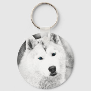 Chaveiro Husky Siberiano Branco com Olhos Azuis - Desenho d