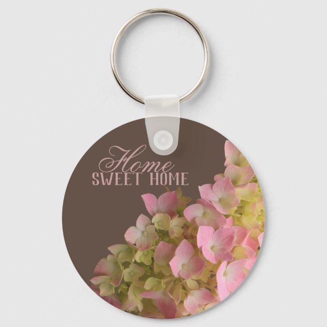 Chaveiro Hydrangea Floral brilhante no Derby Brown Metal (Frente)