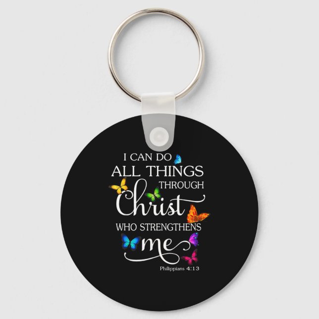 Chaveiro I Can Do All Things Through Christ Butterfly Art - (Frente)