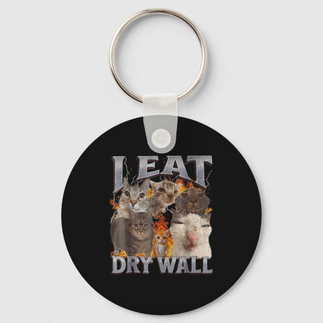 Chaveiro I Eat Drywall Funny Cat Meme Bootleg Graphic  (Frente)