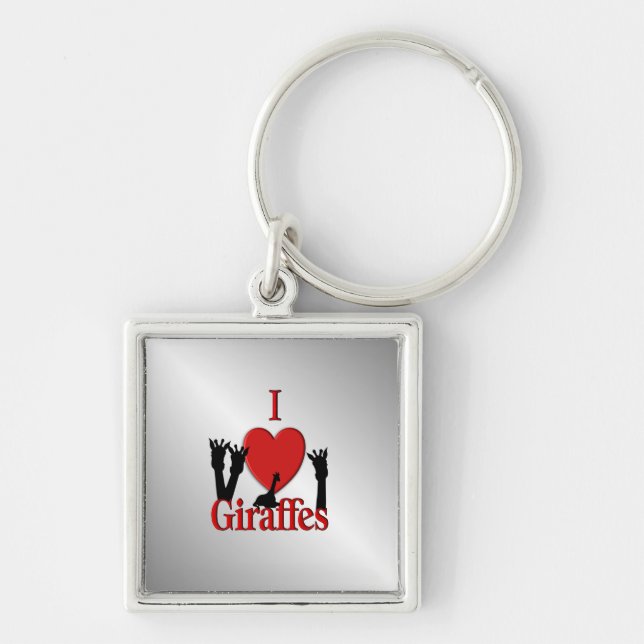 Chaveiro I Heart Girafes Silver (Frente)