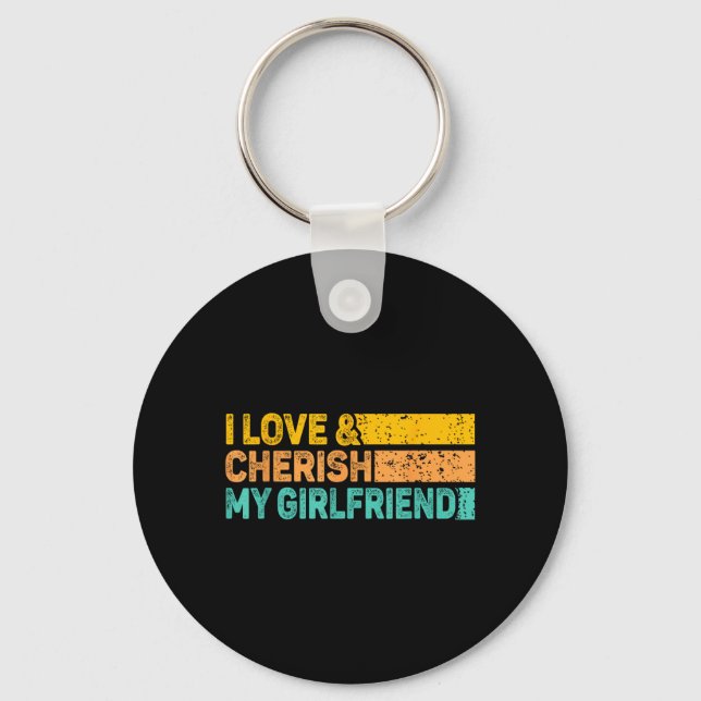 Chaveiro I Love &amp; Cherish My Girlfriend Romantic Relati (Frente)