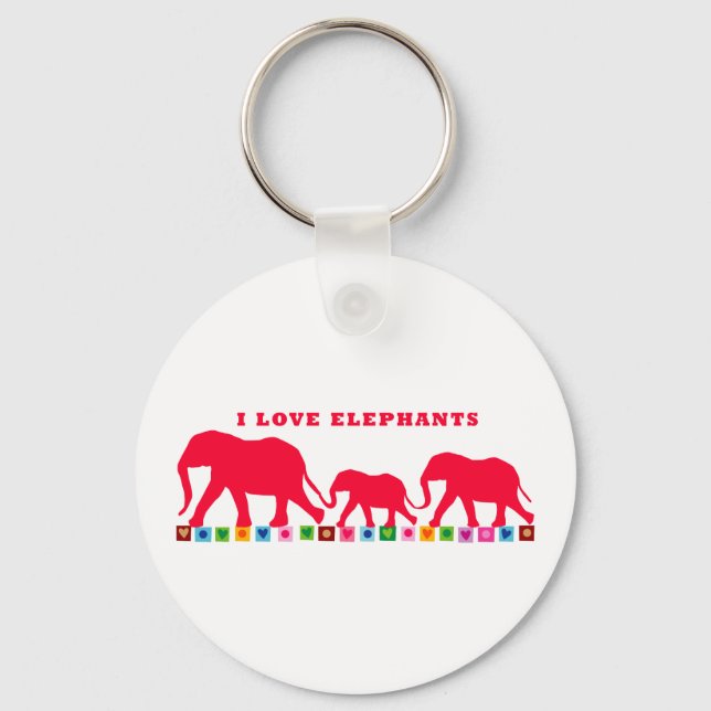 Chaveiro I Love Elephants (Vermelho) (Frente)