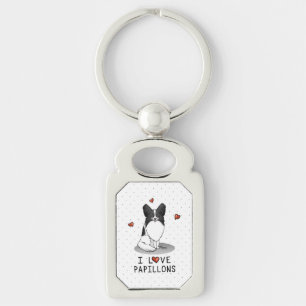 Chaveiro I Love Papillons (branco e preto) Hearts Dogs Cute