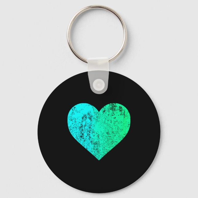 Chaveiro I Love You Teal Heart Distressed Valentines Day  (Frente)