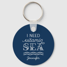 I Need Vitamin Sea Custom Navy Button Keychain