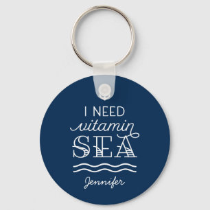 Chaveiro I Need Vitamin Sea Custom Navy Button Keychain