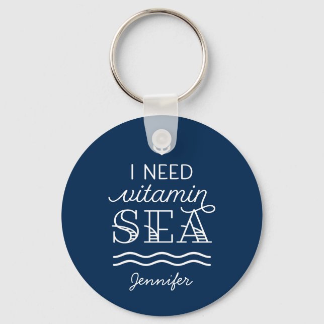 Chaveiro I Need Vitamin Sea Custom Navy Button Keychain (Frente)