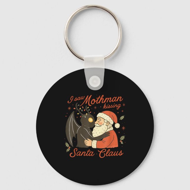 Chaveiro I Saw Mothman Kissing Santa Funny Christmas Santa  (Frente)