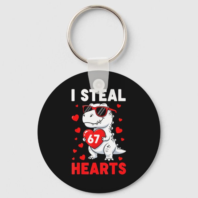 Chaveiro I Steal 67 Hearts Funny 67 Valentine Dinosaur Men  (Frente)