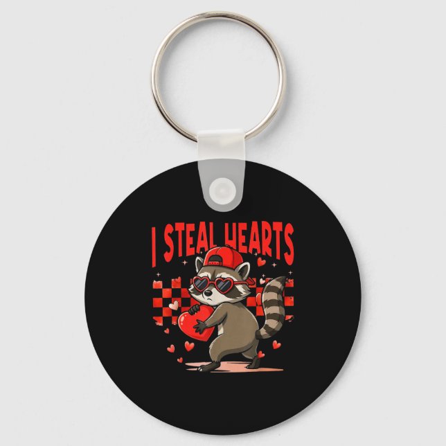 Chaveiro I Steal Hearts Design Raccoon Valentine Day Retro  (Frente)