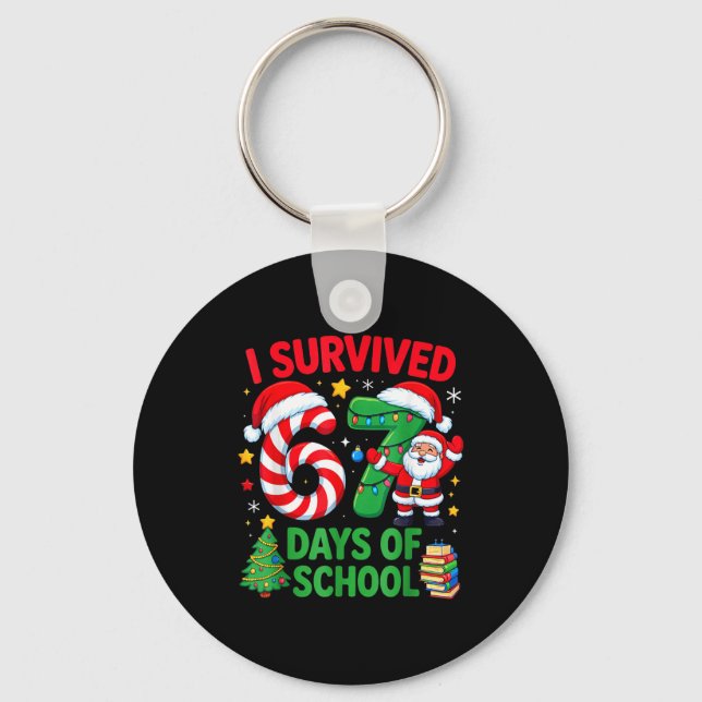 Chaveiro I Survived 67 Days Of School Christmas Candy Cane  (Frente)