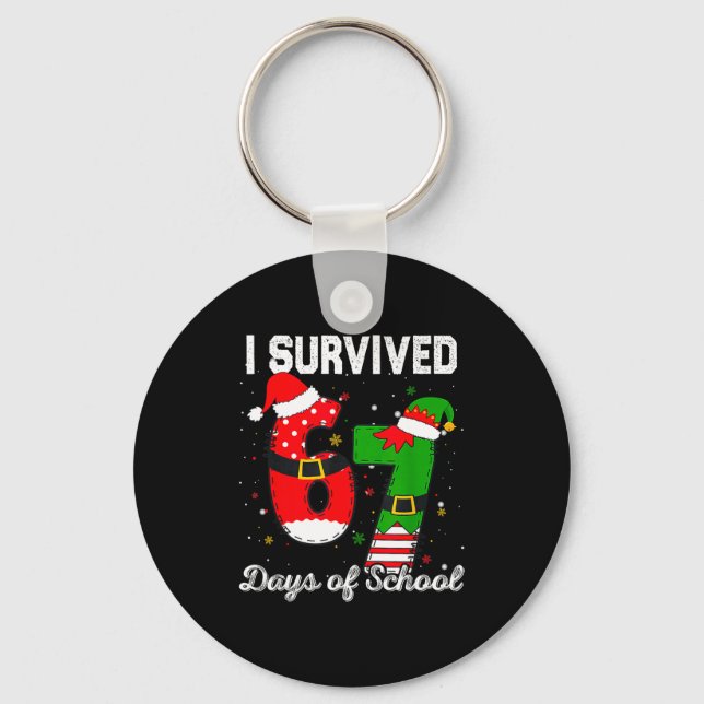 Chaveiro I Survived 67 Days Of School Christmas Candy Cane  (Frente)