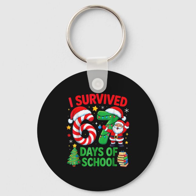 Chaveiro I Survived 67 Days Of School Christmas Candy Cane  (Frente)