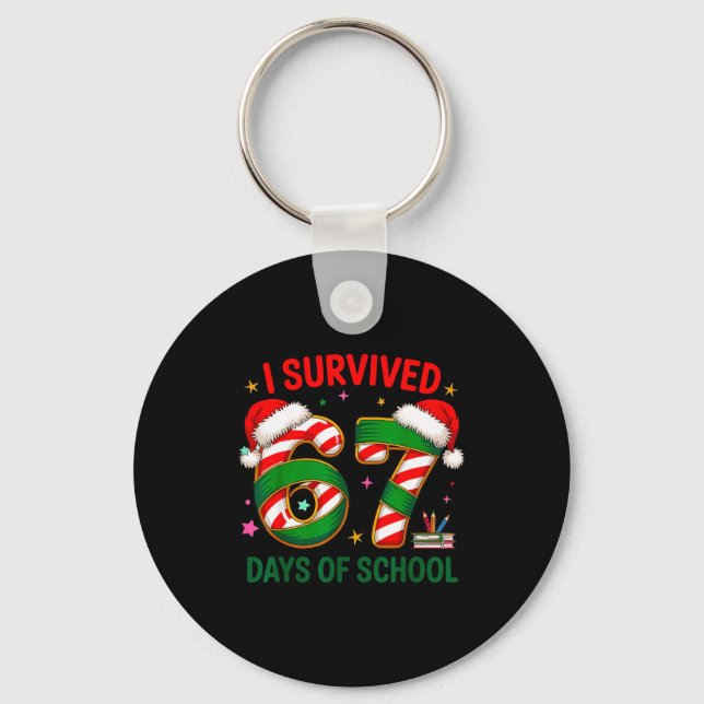 Chaveiro I Survived 67 Days Of School Christmas Candy Cane  (Frente)