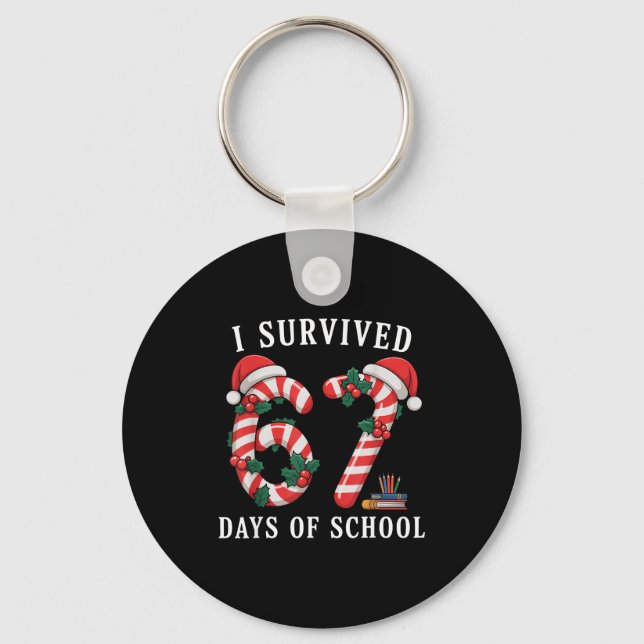 Chaveiro I Survived 67 Days Of School Christmas Candy Cane  (Frente)