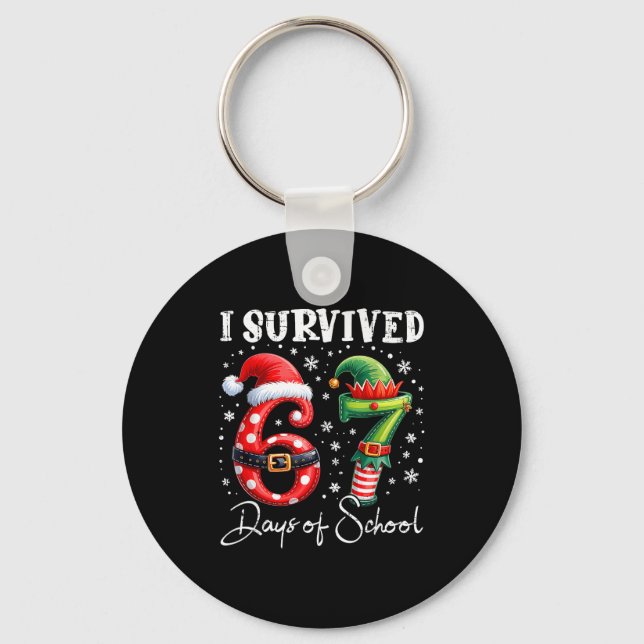 Chaveiro I Survived 67 Days Of School Christmas Candy Cane  (Frente)