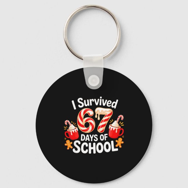 Chaveiro I Survived 67 Days Of School Christmas Candy Cane  (Frente)