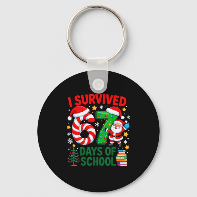 Chaveiro I Survived 67 Days Of School Christmas Candy Cane  (Frente)
