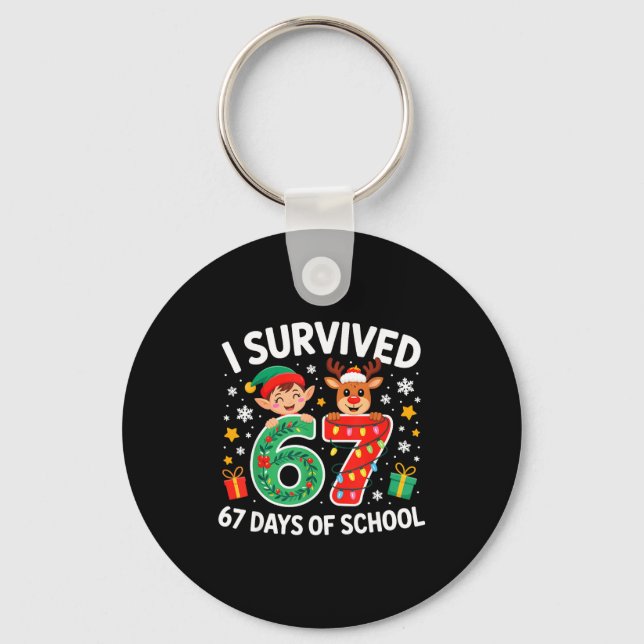 Chaveiro I Survived 67 Days Of School Christmas Candy Cane  (Frente)