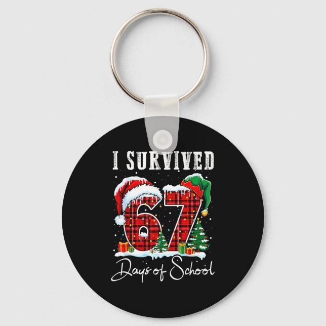 Chaveiro I Survived 67 Days Of School Christmas Candy Cane  (Frente)