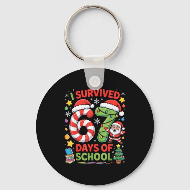 Chaveiro I Survived 67 Days Of School Christmas Candy Cane  (Frente)
