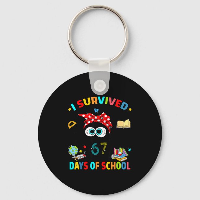 Chaveiro I Survived 67 Days Of School Funny Black Cat Six S (Frente)