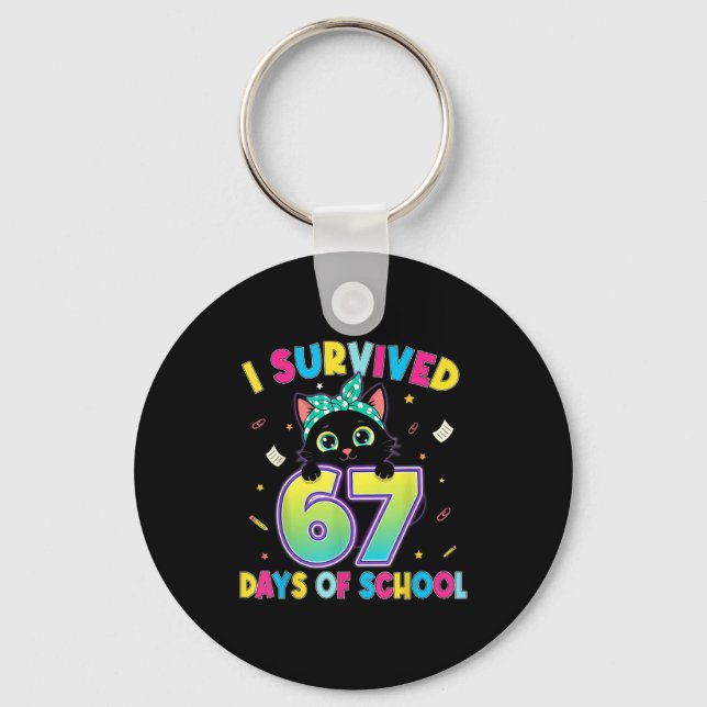 Chaveiro I Survived 67 Days Of School Funny Cat Six Seven M (Frente)
