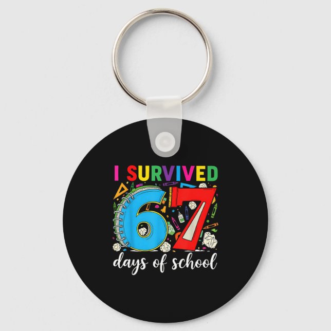 Chaveiro I Survived 67 Days Of School Teacher Student Six S (Frente)