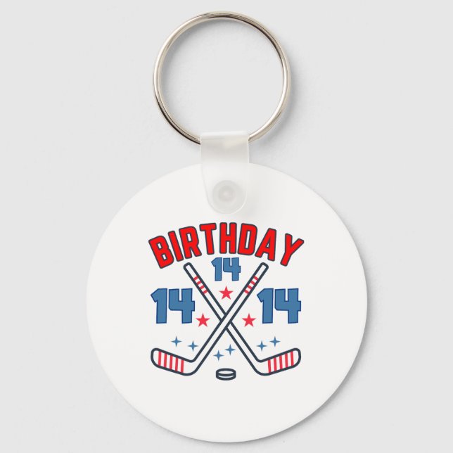 Chaveiro Ice Hockey Fourteen Birthday Boy 14th Party Boys A (Frente)