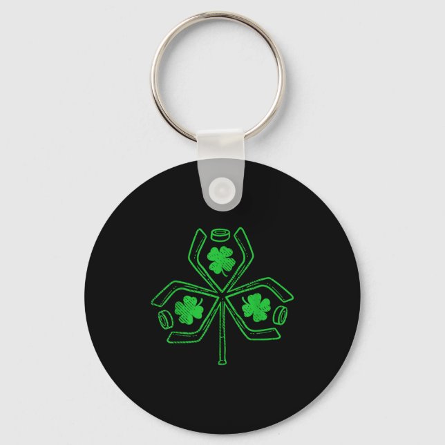 Chaveiro Ice Hockey Shamrock Clover St Patricks Day Player  (Frente)
