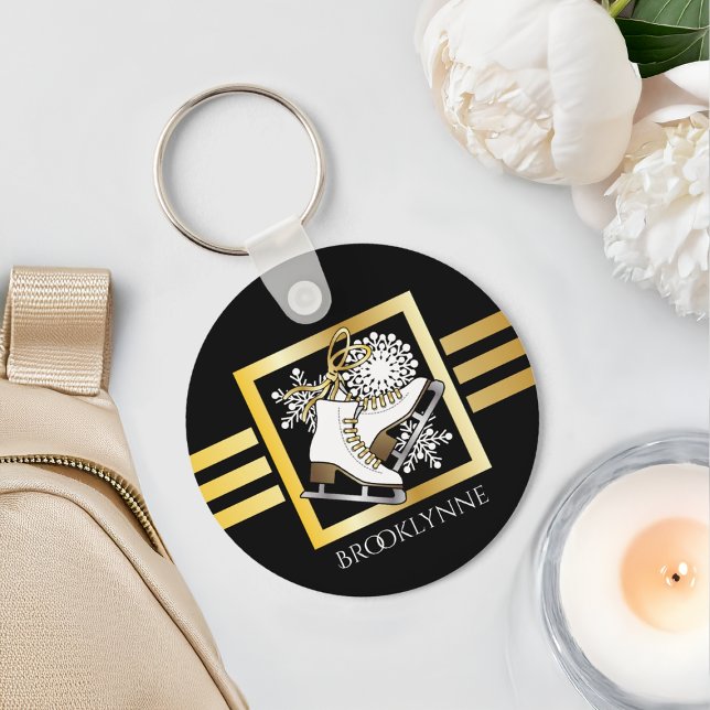 Chaveiro Ice Skating Black Dourado Girly Modern Name Modelo (Criador carregado)