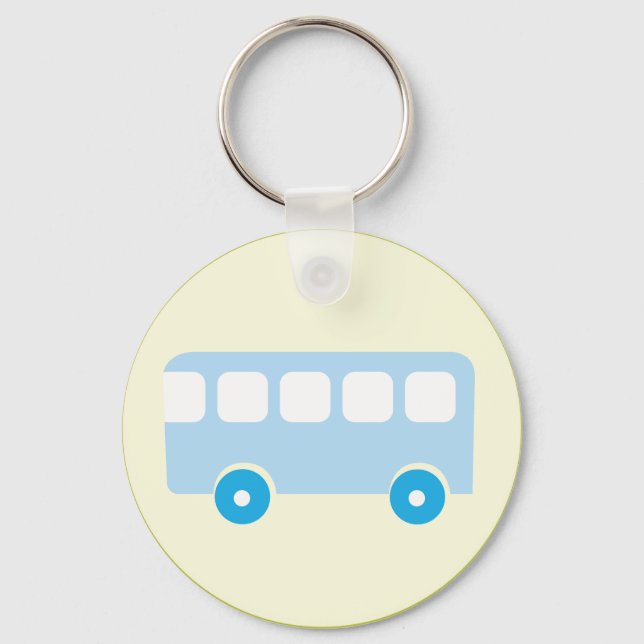 Chaveiro Ícone de Ônibus Escolar Azul Pastel Fofo (Frente)