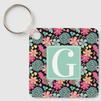 Chaveiro ID da Marca da Chave de Pintura Floral Inicial do