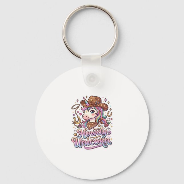 Chaveiro Ideia de Presente de Unicórnio Howdy Adesivo e Cam (Frente)