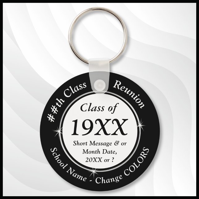 Chaveiro Ideias de presentes de Reunião de Classe Barata, P (Black White, Class Reunion Souvenir Ideas. Personalized Class Reunion Keychains. Reunion Mementos.)