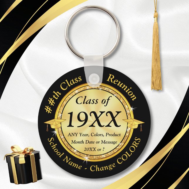 Chaveiro Ideias Negras, Brancas, Douradas, de Reunião de Cl (Class Reunion Souvenir Ideas. Personalized Class Reunion Gifts. Class of 1975. 40 year class reunion)