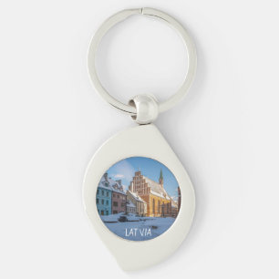 Chaveiro Igreja de Peter no inverno em Riga, Letónia