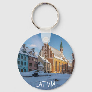 Chaveiro Igreja de Peter no inverno em Riga, Letónia