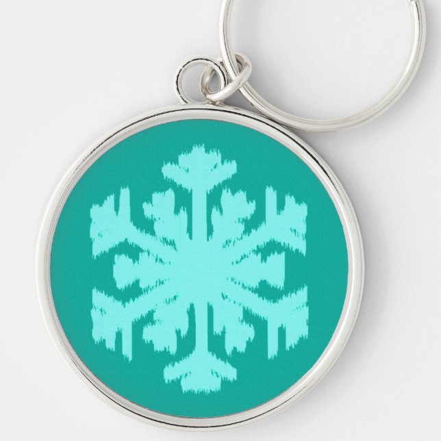 Chaveiro Ikat Snowflake - Turquesa e aqua (Frente)