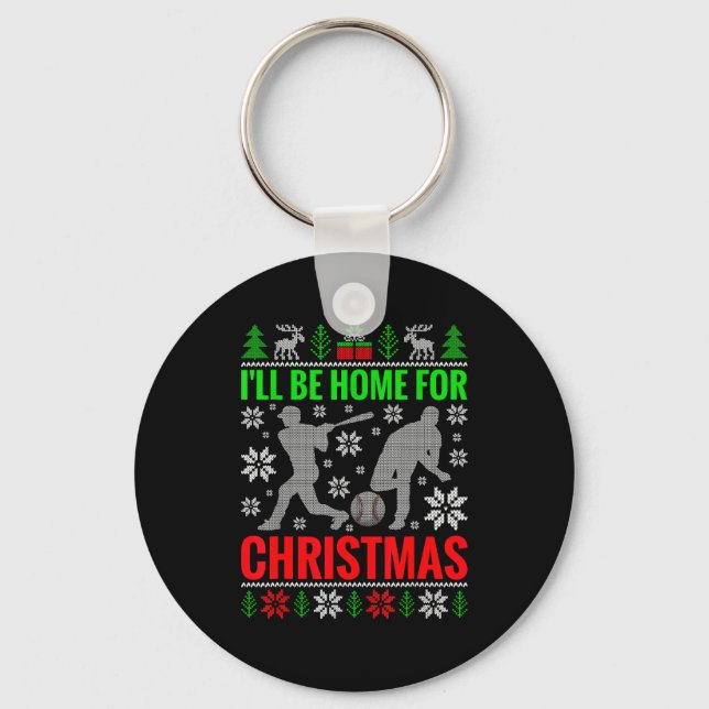 Chaveiro I'll Be Home For Christmas Baseball Funny Xmas  (Frente)