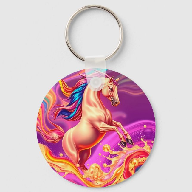Chaveiro Ilustração Abstrata de Cavalo Vibrante (Frente)