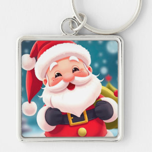 Chaveiro Ilustração Alegre do Papai Noel Celebrando