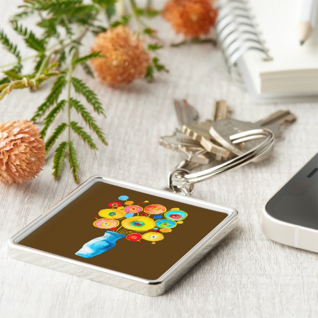 Chaveiro Ilustração artística de flores funerárias (Lateral)