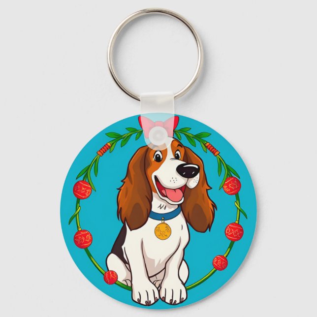 Chaveiro Ilustração Colorida de Cachorro Feliz Sentado (Frente)