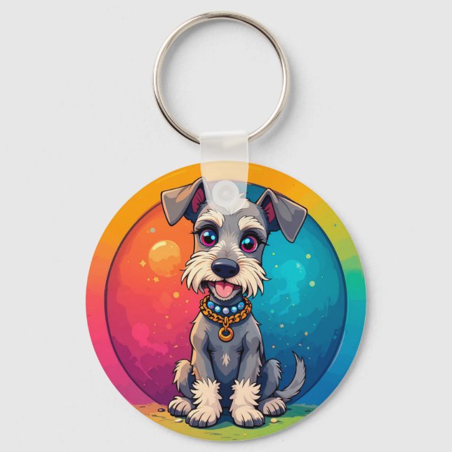 Chaveiro Ilustração Colorida de Desenho Animado de Cachorro (Frente)