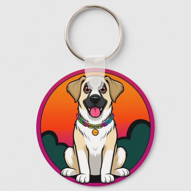 Chaveiro Ilustração Colorida de Um Cão Sorridente (Frente)