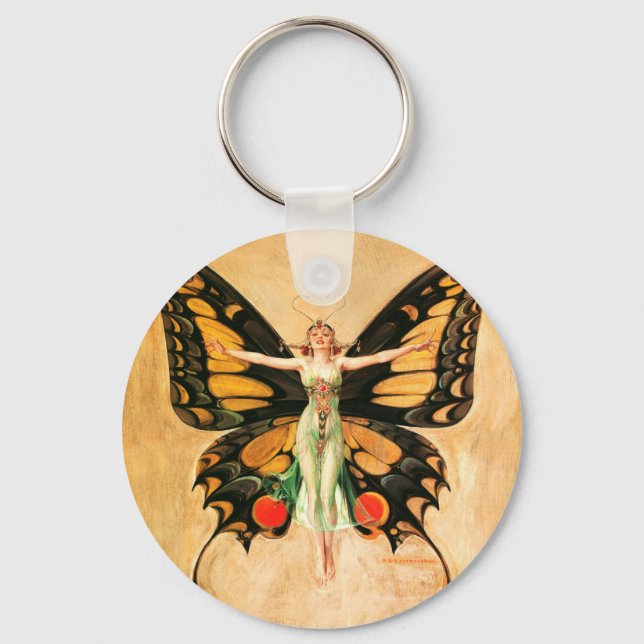 Chaveiro Ilustração da Mulher Borboleta Flapper por Leyende (Frente)